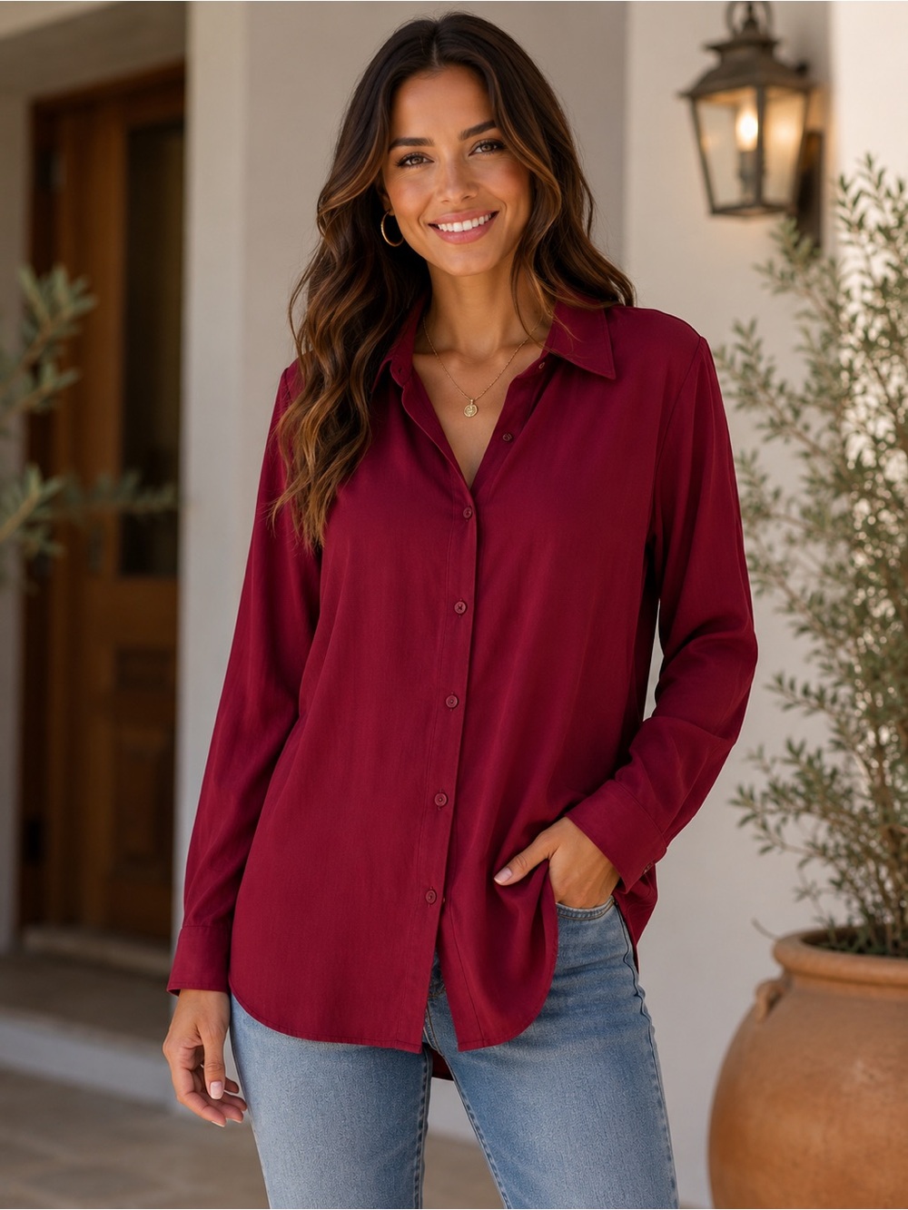 Talbots Women’s Burgundy Button-Down Shirt